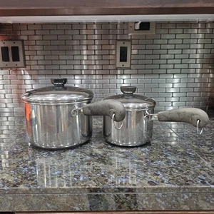 Revere Ware 2 & 3 Qt Tri Ply Sauce Pots Lids Disc Bottom Stainless Steel Vintage - Picture 1 of 11