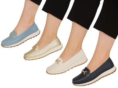 Women's Jo & Joe Moccasin Loafer 4-8 -Leather Gold Chain Comfort Casual Slip-On - Image 1 of 2