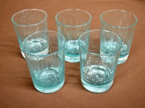 Set of 5 bubble glass tumblers, 4-3/8" tall, blue mist - Picture 1 of 4