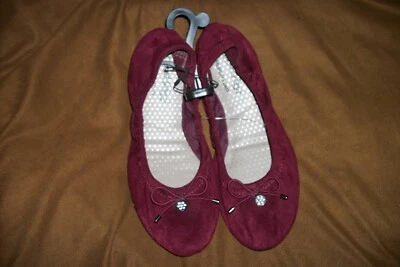 Pisos de ballet de espuma viscoelástica descolorida Glory rojo granate con arco decorativo y bling talla 6 Foto 1 de 4