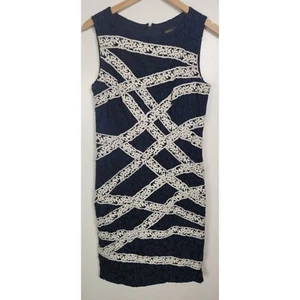 Tadashi Shoji Women's Sz. 12 Navy & Ivory Lace Sleeveless Sheath Dress - Picture 1 of 8
