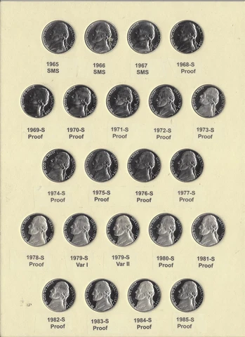 1965-2005 S Proof Jefferson Nickels Complete 41 Year - 44 Piece Set Cover