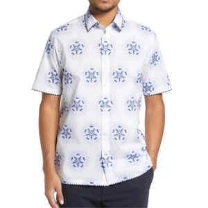 Camisa Ted Baker London Para Hombre Manga Corta Paden Retro Floral Bordada Blanca L - Imagen 1 de 7