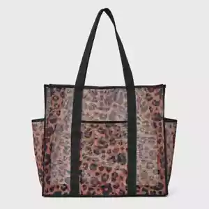 Shade & Shore Mesh Packable Tote Handbag Leopard Print - Picture 1 of 7