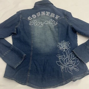 Vintage Country Royalty Jeanshemd Damen Large bestickt Langarm - Bild 1 von 19