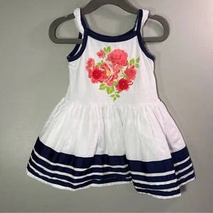 Cynthia Rowley Baby Mädchen Fit&Flare Kleid, weiß mit marineblauen Streifen und Blumen, 12M - Bild 1 von 5