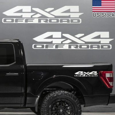 2pcs Universal 17'' Silver 4x4 Off Road Rear Trunk Bed Side Vinyl Decal Stickers - Image 1 of 4