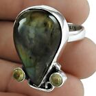 Natural Labradorite Cocktail Vintage Ring Size Q 925 Silver For Women T50