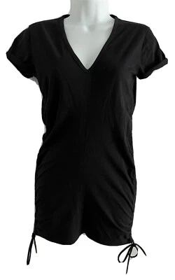 Majestic Paris Neiman Marcus Top Women's XS NWT Black V-neck Short Slv. Side TIe Foto 1 de 4