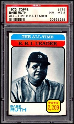 BABE RUTH PSA 8 - 1973 Topps #474 Líder de todos los tiempos RBI Salón de la fama Yankees Foto 1 de 2