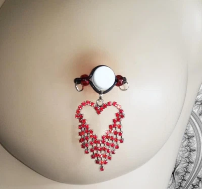 PAR de barras falsas - joyas para pezones NO PIERCINGS - diamantes de imitación rojos - hechas a mano Foto 1 de 4