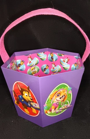Paw Patrol Pink Easter Basket Bucket Heavy Cardstock Board 6 1/2" & 8" Dia. NEW Cover