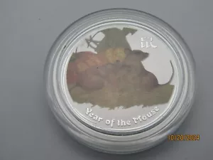AUSTRALIA 2008 50 CENTS YEAR OF THE MOUSE 1/2 OZ. .999 SILVER COLORIZED. J635 - Picture 1 of 2