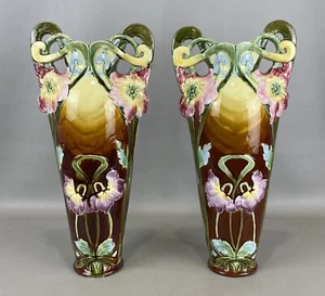 Schöne passende Pr. Antike MAJOLICA Keramik 16" Blumenvasen - Bild 1 von 7