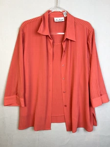 Lady Josepha Blouse Set Women's 1X Pink Button Front & Tank 3/4 Sleeves Work - Picture 1 of 9