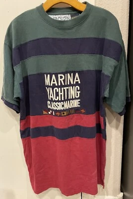 Camiseta De Colección Retro Colorblock Marina Yachting Clásica Marina Años 90 Talla Grande Foto 1 de 4