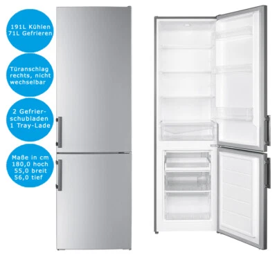 Wolkenstein Kühl- Gefrierkombi 262 Liter Silber LED Beleuchtung - Bild 1 von 4