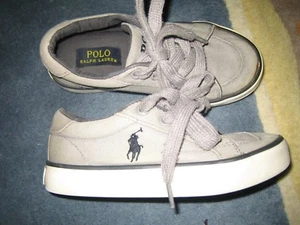 polo ralph lauren Sport tennis shoes Gray Canvas Blue Pony Lace up Youth 11 - Picture 1 of 1