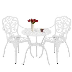 3 Piece Patio Bistro Sets Outdoor Table and Chairs Set of 2 for Garden White - Picture 1 of 9