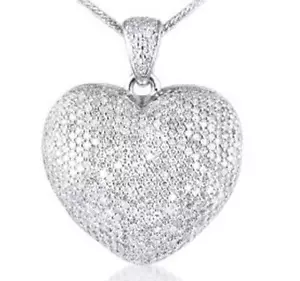 1.85ct Brilliant Cut Diamond and Solid 9ct White Gold Heart Pendant, with Chain - Picture 1 of 1