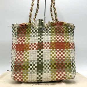 [RARO] Bolso de Mano Salvatore Ferragamo Gancini de Cuero Trenzado - Multicolor - Imagen 1 de 10