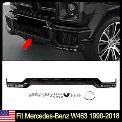 W/ LED Gloss Black Front Bumper Splitter Lip For Mercedes-Benz W463 1990-2018 - Image 1 of 4