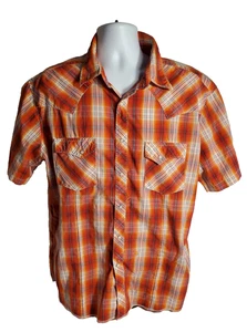 Camisa Wrangler Western Para Hombres 2XL Perla A Presión Naranja Cuadros Vaquero Solapa Bolsillos (A1) - Imagen 1 de 7