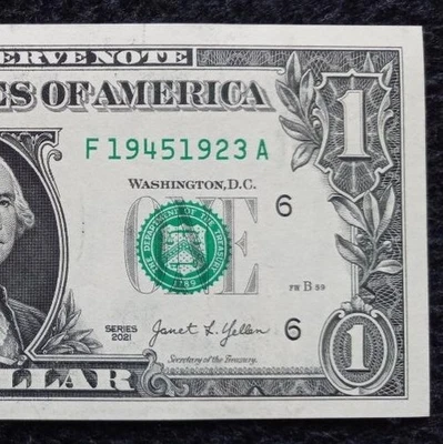 MINT UNC/GEM 1945 1923 Tombstone Fancy Serial Number Date Note One Dollar Bill  - Image 1 of 3