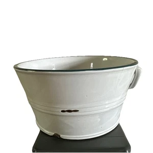 Ceramic Faux Enamelware White Bowl Red Pottery Country Farm Kitchen NorCal - Picture 1 of 8