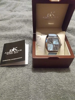 ADEE KAYE STAINLESS STEEL WOMENS WATCH BLUE ITALIAN LEATHER BLUE/BLACK FACE - Image 1 of 4