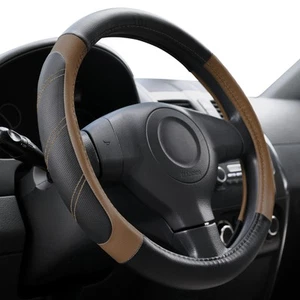Leather Steering Wheel Cover Universal 14.5-15 inch Anti-Slip Soft Grip Brown - Picture 1 of 7