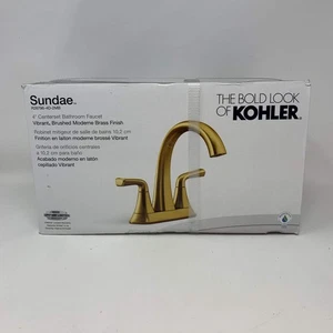 Neue Kohler Sundae 4 mittige 2-Griff Badezimmer Wasserhahn in lebhaftem gebürstetem Messing - Bild 1 von 7