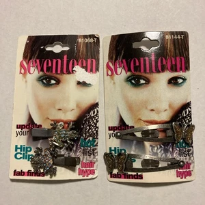 "Seventeen" 2 Butterfly & 2 Frogs Hair Barrettes 1999 New (2 Diff. Sets) G21 - Picture 1 of 15