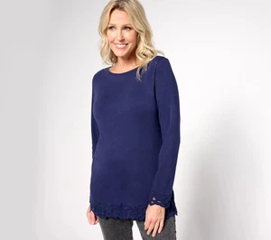 Denim & Co. Regular Signature Embroidered Knit Tunic Womens New A670932 (QVC) - Picture 1 of 5