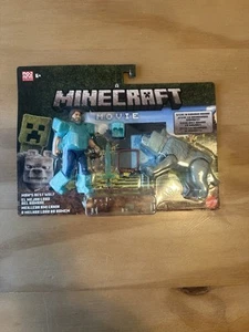 2025 A Minecraft Movie Diamond Armor Steve & Wolf 4" Figure 2 Pack! Jack Black - Picture 1 of 2
