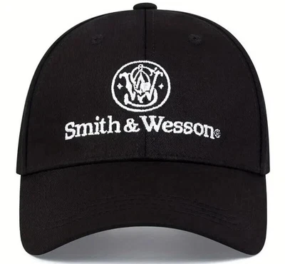 Boné de beisebol ajustável Smith & Wesson armas de fogo preto com bordado branco - Imagem 1 de 4
