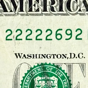 Six of a Kind 2s with Five in a Row 22222..2 Dollar Fancy Serial Number - Picture 1 of 6