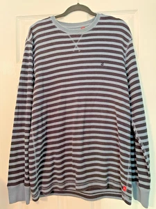 Izod Large Herren Thermo Henley blau gestreift Langarm Y2K - Bild 1 von 10