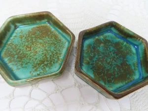 2 Vintage Fine China sechseckige Keramikschale Butterdosen Raku Goldscheider Everlast - Bild 1 von 3