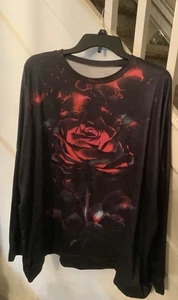 Schwarzes Top rot rose neu ohne Etikett lange Ärmel 3X oder 4X Brustumfang 58” lang 30” Gothic - Bild 1 von 5