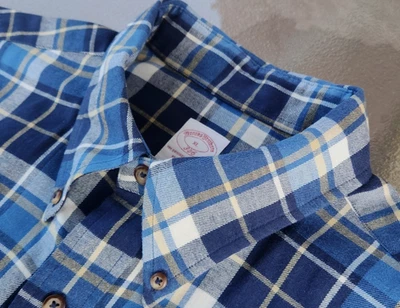 CAMISA BROOKS BROTHERS Franela, Hombre XL 17.5 x 36, Azul Marino Beige Crema A CUADROS Foto 1 de 4