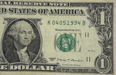 Birthday Note April 05 1994 fancy serial number 1 dollar billK04051994B FW - Image 1 of 4