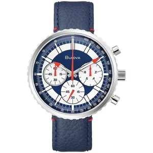 ✨Nuovo Orologio Uomo 262KHz Bulova Archive Series Cronografo C Pelle Blu 96A283 - Foto 1 di 14