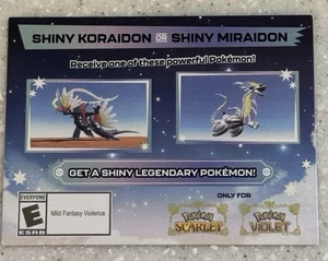 US Seller! Pokemon Scarlet/Violet serial codes Shiny Miraidon AND Koraidon! Two! - Picture 1 of 1