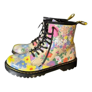 Dr. Martens Girls 1460 Combat Boots Youth 4 Leather Floral Mash Up Retro 90s - Picture 1 of 9