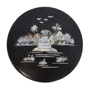 Vintage chinesische Perlmutt Intarsien Chinoiserie Schmuck Schnupftabakdose Lackware - Bild 1 von 10