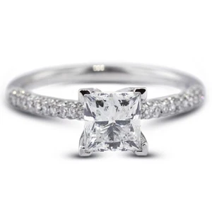 1 3/4ct F VS2 Princess Earth Mined Certified Diamonds 18k Gold Engagement Ring - Picture 1 of 10