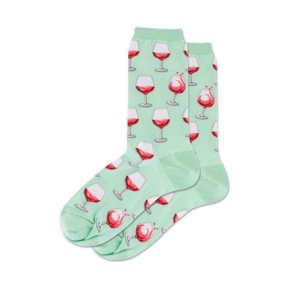 Wine Glass Mint Ladies Crew Socks - Image 1 of 1