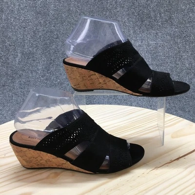 Ruff Hewn Sandals Womens 8 M Nadia Casual Slip On Wedge Slide Black Fabric - Image 1 of 4