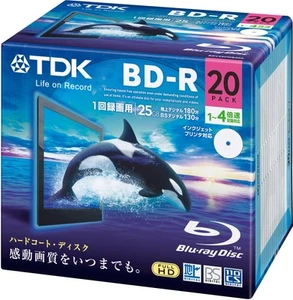TDK Recording Blu-ray Disc BD-R 25GB 1-4x Speed White Wide Printable 20 Sheets - Bild 1 von 2